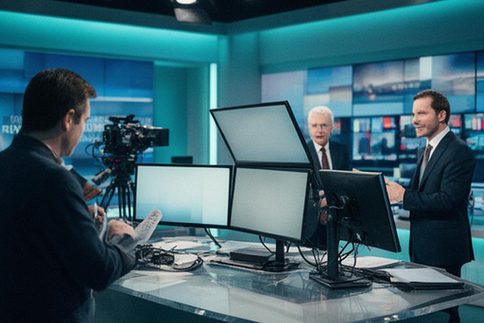 Redacția Lupu Declan Declic în studio, cu monitoare deschise și jurnalisti pregătind ediția de seară