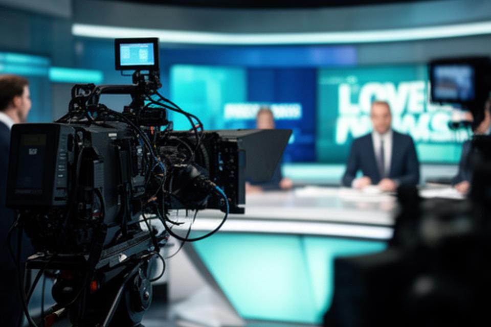 Echipă de știri într-un studio modern din Codlea, cu monitoare luminoase și camere pregătite pentru transmisie
